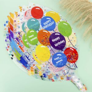 22 Inches Large Happy Birthday Balloons 4D Round Shaped Mylar Foil Balloon Colorful Clear Helium Balloons for Birthday Party Baby Shower Decorations, 12 Pcs