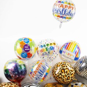 22 Inches Large Happy Birthday Balloons 4D Round Shaped Mylar Foil Balloon Colorful Clear Helium Balloons for Birthday Party Baby Shower Decorations, 12 Pcs