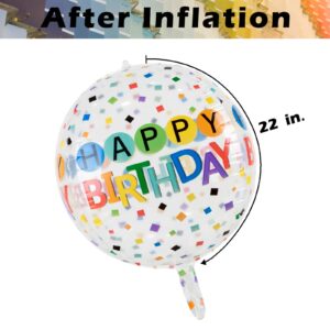 22 Inches Large Happy Birthday Balloons 4D Round Shaped Mylar Foil Balloon Colorful Clear Helium Balloons for Birthday Party Baby Shower Decorations, 12 Pcs