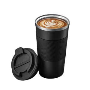 17oz stainless steel vacuum insulated coffee travel mug for ice drink & hot beverage, double wall travel tumbler cups with spill proof lid, car thermos gift for men and women (black)
