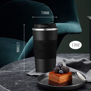 17oz Stainless Steel Vacuum Insulated Coffee Travel Mug for Ice Drink & Hot Beverage, Double Wall Travel Tumbler Cups with Spill Proof Lid, Car Thermos Gift for Men and Women (Black)