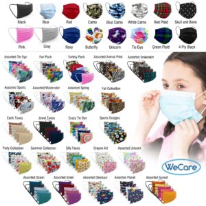 WECARE Kids Disposable Face Masks, 50 Asstd Tie Dye Masks, Individually Wrapped