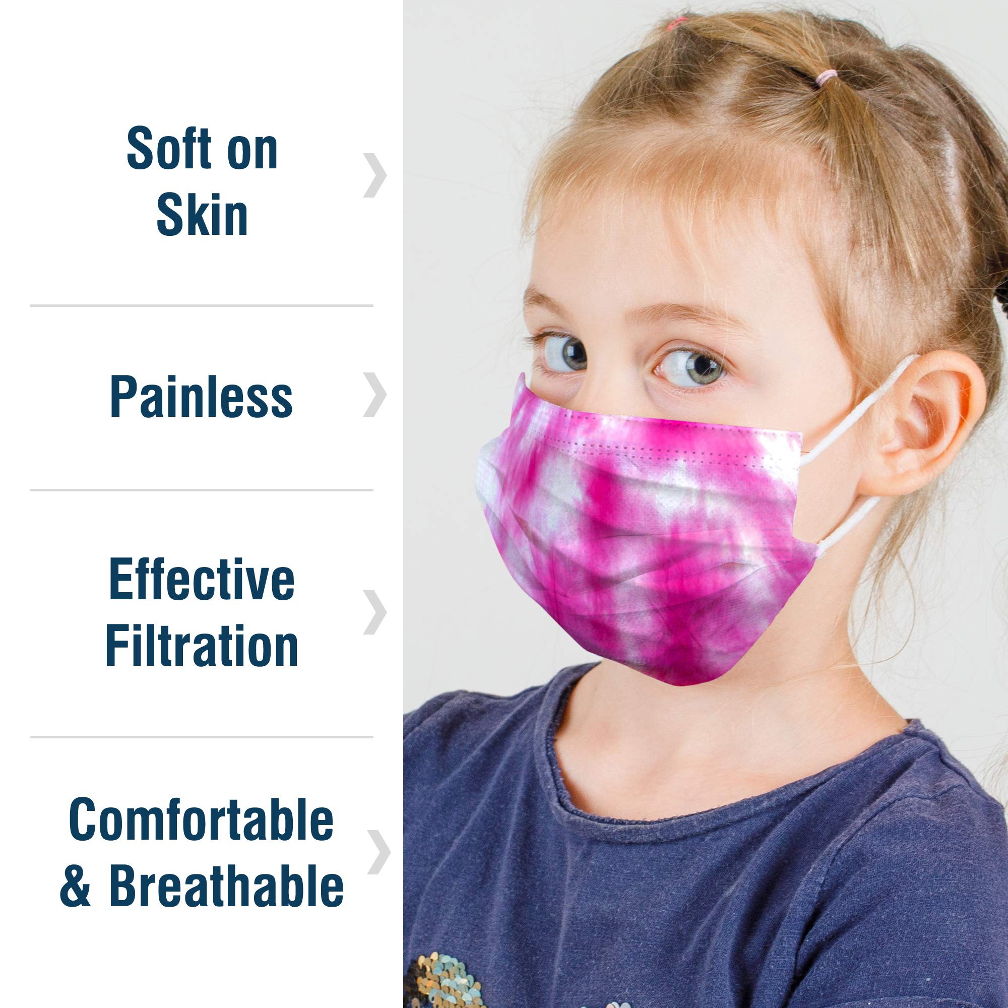 WECARE Kids Disposable Face Masks, 50 Asstd Tie Dye Masks, Individually Wrapped