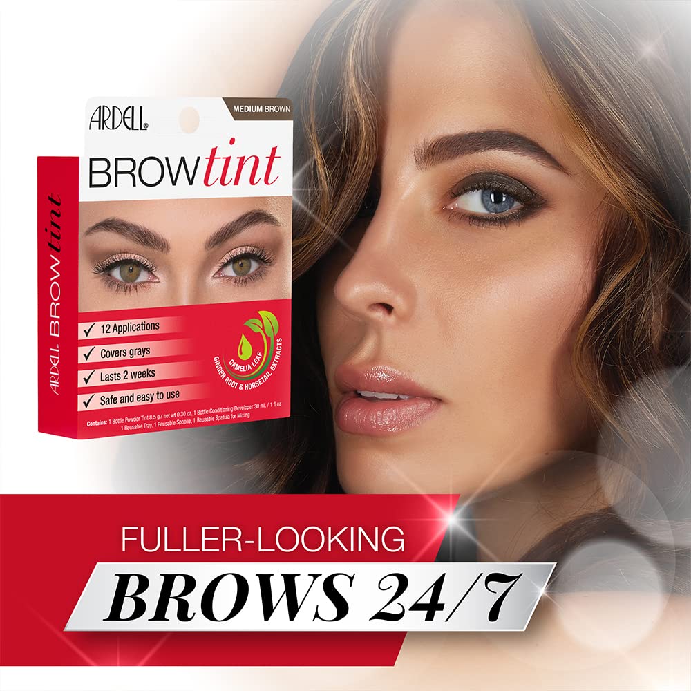 Ardell Brow Tint Medium Brown, Longer-lasting, Semi-permanent Brow Dye, with Natural Extracts, Complete Brow Tinting Kit, 1 pack