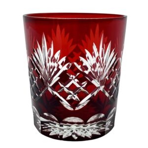 pleasant breeze ruby red fancy hand cutting wine glass, gift boxed 10 oz handmade old fashioned glass