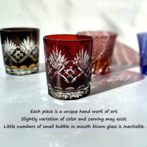 PLEASANT BREEZE Ruby Red Fancy Hand Cutting Wine Glass, Gift Boxed 10 Oz Handmade Old Fashioned Glass