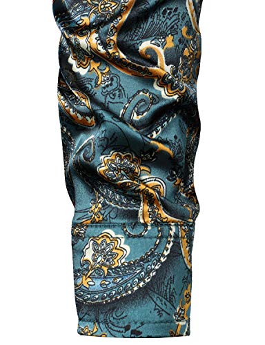 ZEROYAA Men's Hipster Design Silk Like Satin Button Up Paisley Dress Shirt for Party Prom ZLCL31-101-Teal Medium