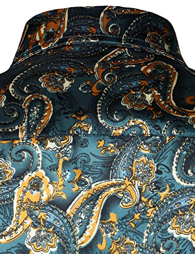 ZEROYAA Men's Hipster Design Silk Like Satin Button Up Paisley Dress Shirt for Party Prom ZLCL31-101-Teal Medium