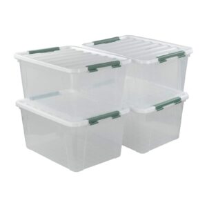 Vcansay 20 Quart Plastic Clear Storage Latch Box, Lidded Storage Bins, 4 Packs