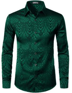 zeroyaa men's hipster slim fit long sleeve gothic jacquard button up dress shirts for party prom zlcl32-emerald xx-large