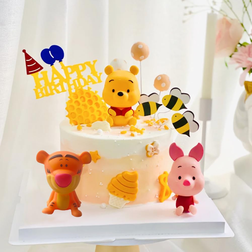 MEMOVAN Winnie The Pooh Cake Topper, Pooh Bear Cake Topper Cupcake Topper, Winnie Characters Toys Mini Figurines Collection Playset, Pooh Cake Decoration for Kids Birthday Baby Shower Party Supplies