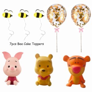 MEMOVAN Winnie The Pooh Cake Topper, Pooh Bear Cake Topper Cupcake Topper, Winnie Characters Toys Mini Figurines Collection Playset, Pooh Cake Decoration for Kids Birthday Baby Shower Party Supplies