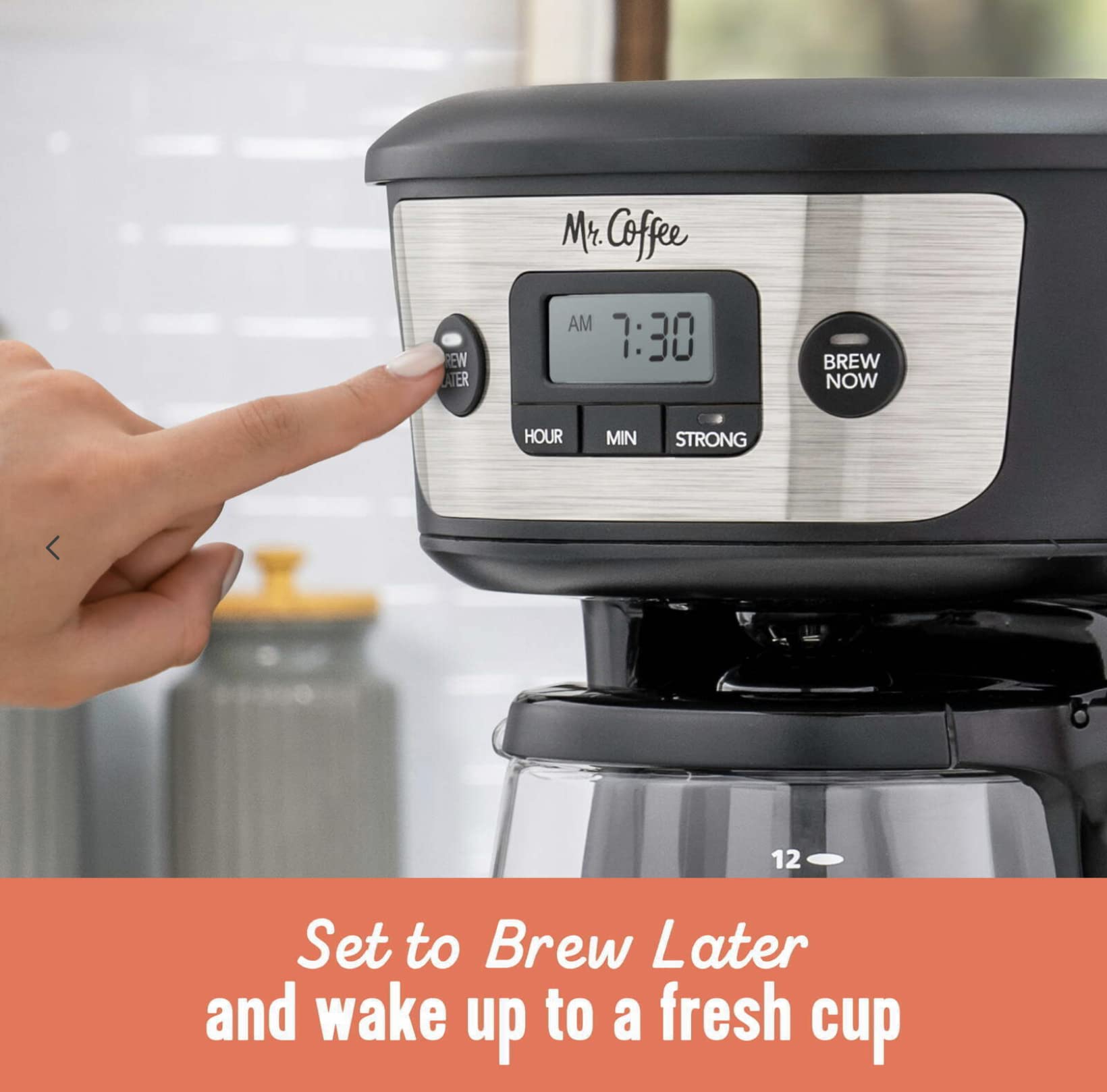 Mr. Coffee 12-Cup Programmable Coffeemaker, Strong Brew Selector, Stainless Steel.