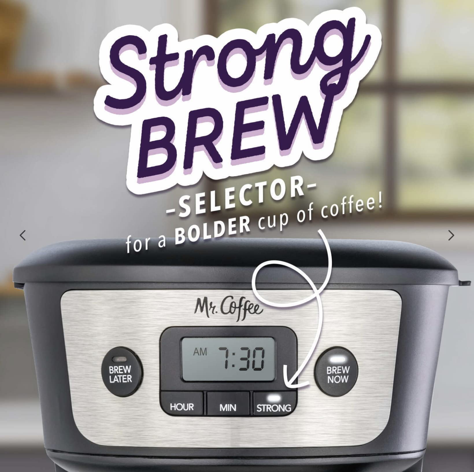 Mr. Coffee 12-Cup Programmable Coffeemaker, Strong Brew Selector, Stainless Steel.