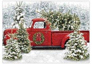 funnytree 82" x 59" christmas red truck backdrop winter snowy forest tree background xmas let it snow seasonal baby shower birthday party banner decor portrait photobooth prop gift supplies favors