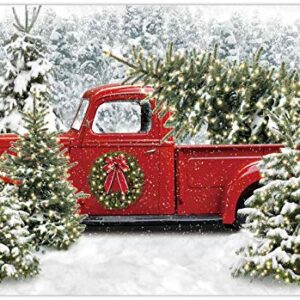 Funnytree 82" x 59" Christmas Red Truck Backdrop Winter Snowy Forest Tree Background Xmas Let it Snow Seasonal Baby Shower Birthday Party Banner Decor Portrait Photobooth Prop Gift Supplies Favors