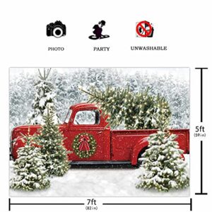 Funnytree 82" x 59" Christmas Red Truck Backdrop Winter Snowy Forest Tree Background Xmas Let it Snow Seasonal Baby Shower Birthday Party Banner Decor Portrait Photobooth Prop Gift Supplies Favors