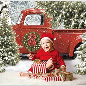 Funnytree 82" x 59" Christmas Red Truck Backdrop Winter Snowy Forest Tree Background Xmas Let it Snow Seasonal Baby Shower Birthday Party Banner Decor Portrait Photobooth Prop Gift Supplies Favors