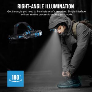 OLIGHT Perun 2 2500 Lumens Rechargeable Headlamp, Multi-Functional Right Angle MCC Waterproof Flashlight with Headband, Perfect for Night Camping, Hiking, Hunting(Black)