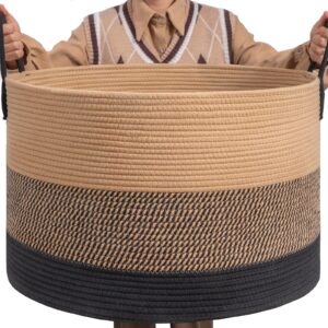 indressme xxxlarge woven rope basket 21" x 14" blanket storage basket with long handles decorative clothes hamper basket extra large baskets for blankets pillows