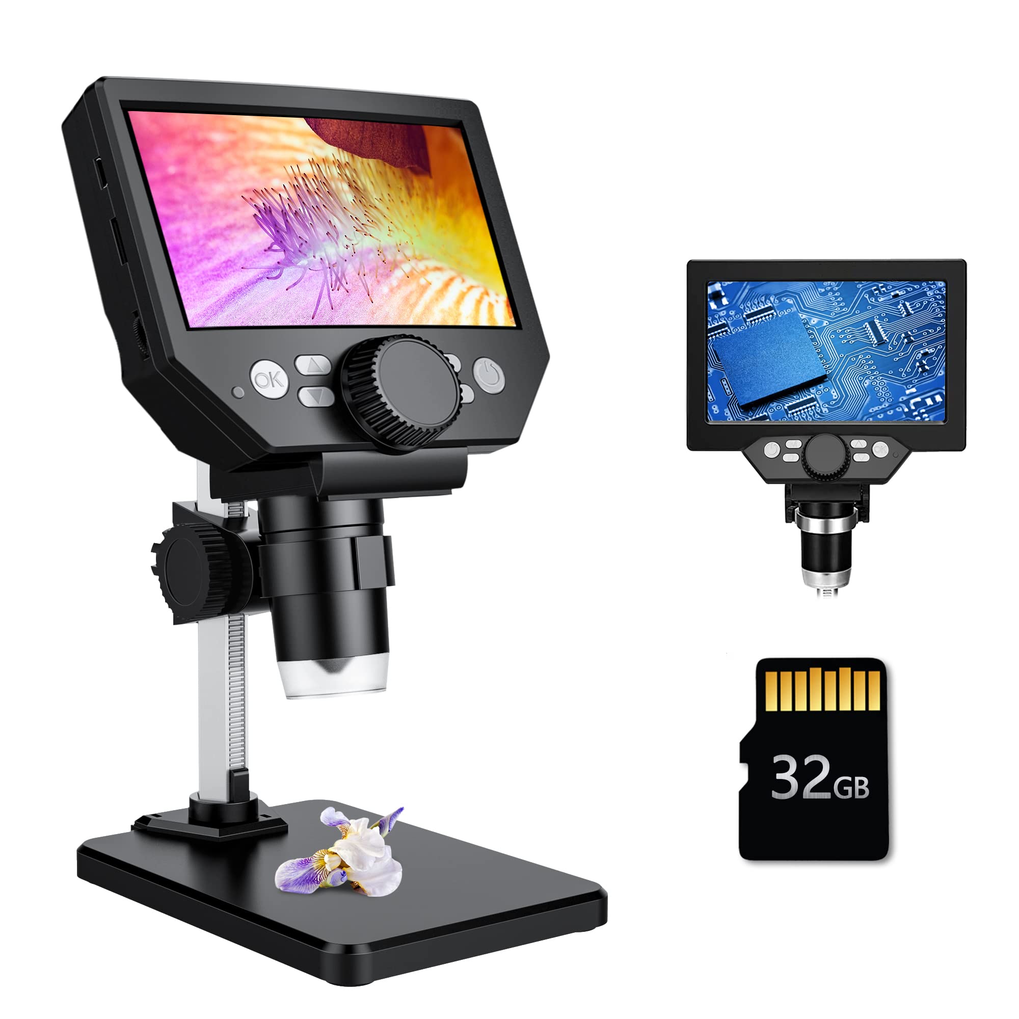 LCD Digital Microscope,4.3 Inch 1080P 10 Megapixels,1-1000X Magnification Zoom Wireless USB Stereo Microscope Camera,10MP Camera Video Recorder with HD Screen