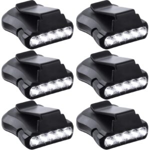 6 pieces clip headlamps head lamps hard hat accessories 5 led rotatable cap hat light clip on flashlight lights clip on cap lights for hunting camping fishing black (black)
