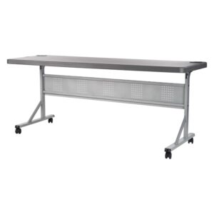 national public seating 24 x 72 inch flip n store blow-molded plastic flipper training table with 4 caster wheels and 2 grommet holes, charcoal slate