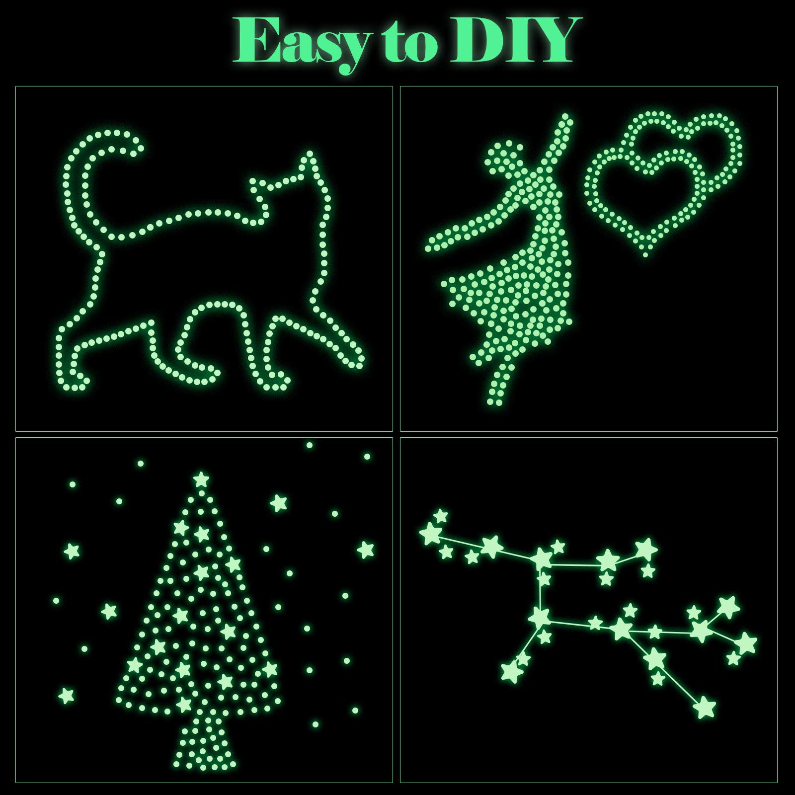 969 Pieces Glow in The Dark Stars Stickers Moon Stars and Dots Wall Stickers Starry Ceiling and Adhesive Wall Decals for Kids Bedroom Decals Party Decoration, Green