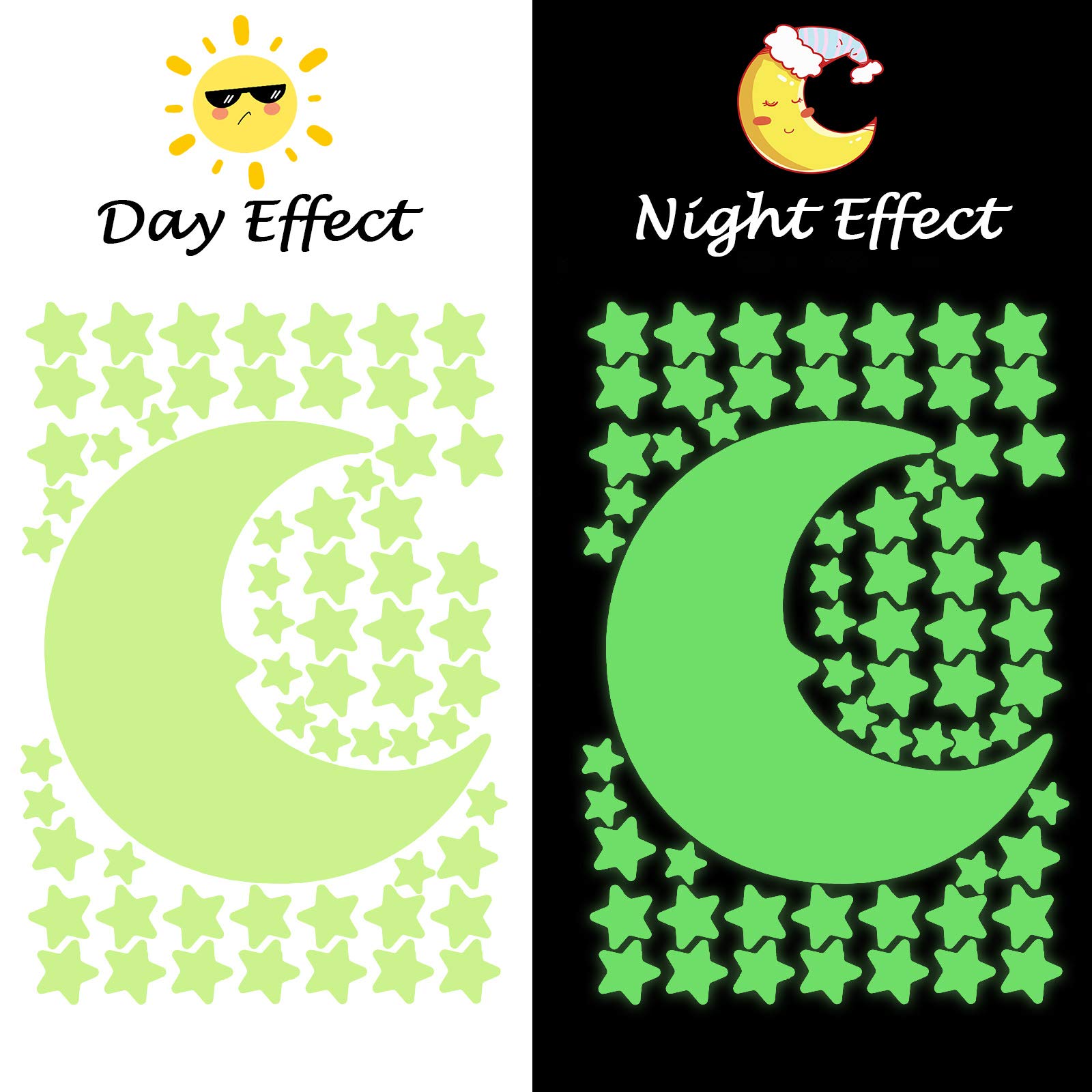 969 Pieces Glow in The Dark Stars Stickers Moon Stars and Dots Wall Stickers Starry Ceiling and Adhesive Wall Decals for Kids Bedroom Decals Party Decoration, Green