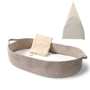 baby changing basket - moses basket changing table topper and thick foam pad with removable cotton mattress cover, 100% cotton boho nursery decor with storage bag (bbychgbskt01)