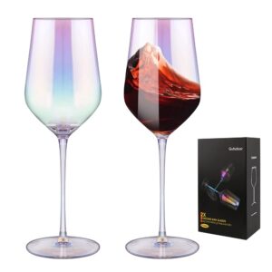 gutsdoor wine glasses set of 2 crystal red wine glasses iridescent white wine glasses long stem large 17 ounce wine glass hand blown for wedding, anniversary, christmas, birthday, gifts