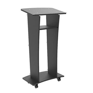 Acrylic Church Podium Pulpit Debate Conference Lectern Plexiglass Lucite Black Wood Shelf Cup Holder on Wheels with Prayer Hand and Cross Plaque 1803-5-BLACK+12152-NPF