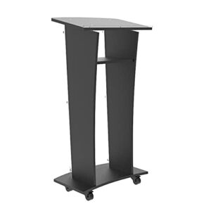 Acrylic Church Podium Pulpit Debate Conference Lectern Plexiglass Lucite Black Wood Shelf Cup Holder on Wheels with Prayer Hand and Cross Plaque 1803-5-BLACK+12152-NPF