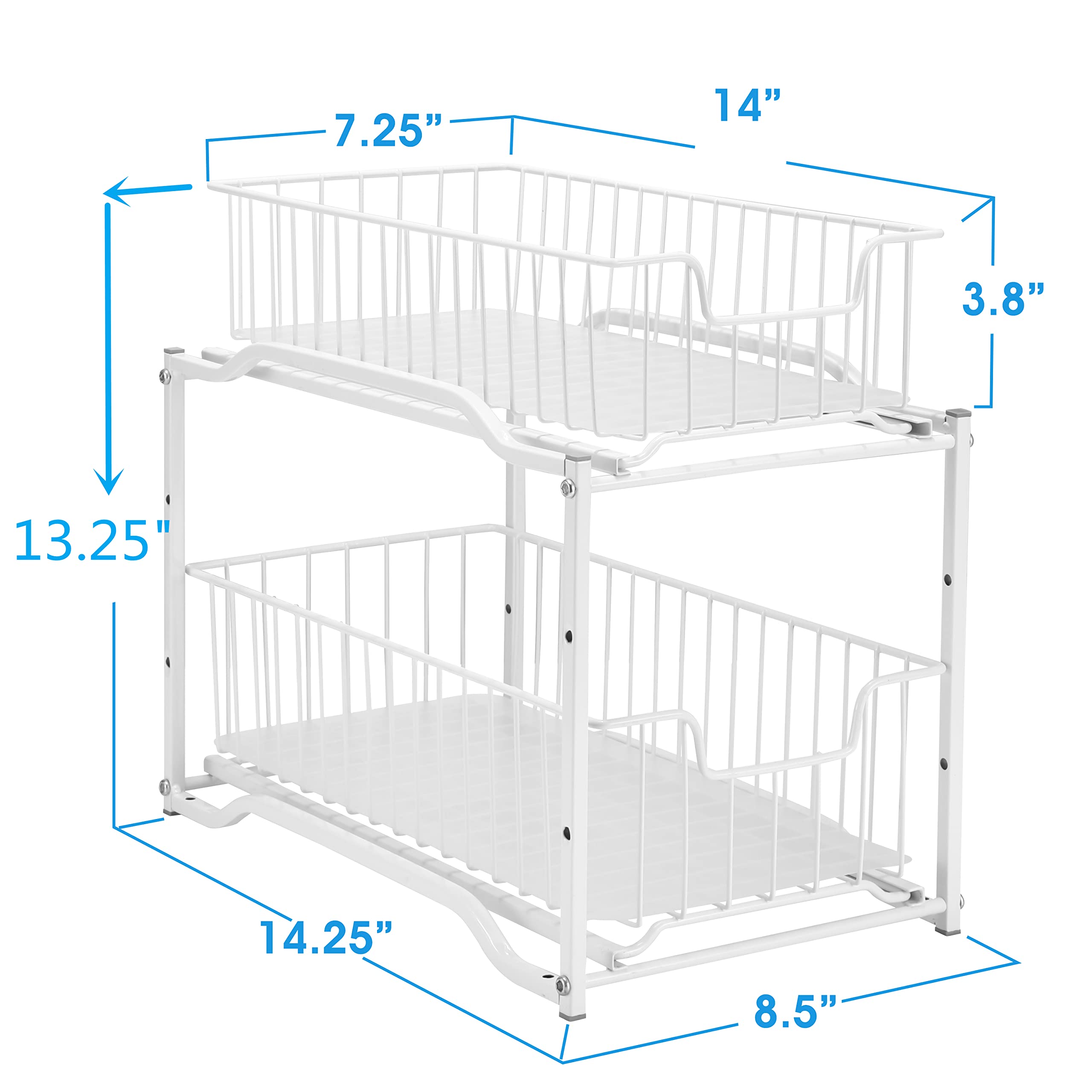 Simple Trending 2 Tier Stackable Under Sink Cabinet Organizer with Sliding Storage Drawer, White