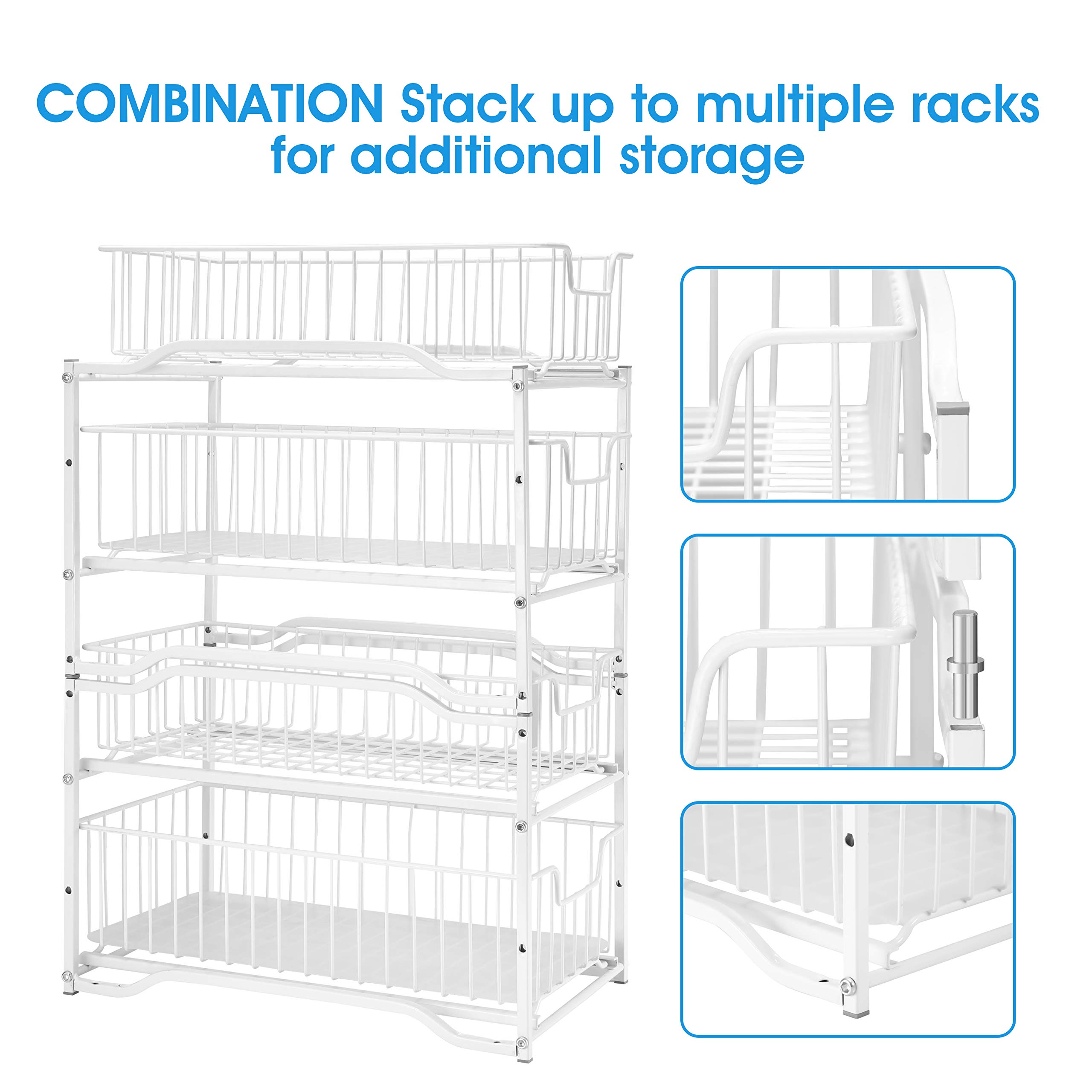 Simple Trending 2 Tier Stackable Under Sink Cabinet Organizer with Sliding Storage Drawer, White