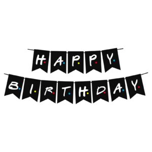 happy birthday banner for friends themed birthday party decoration, tv show friends style bunting photo backdrop for friends fans (black)