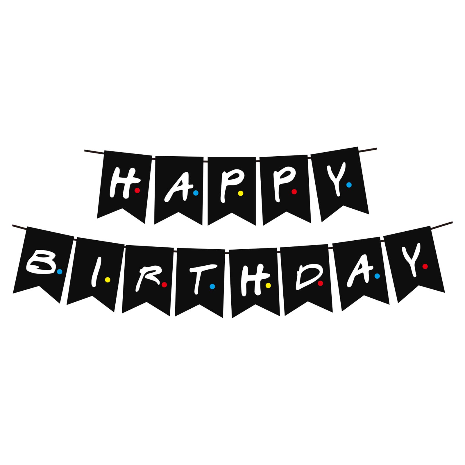 Happy Birthday Banner for Friends Themed Birthday Party Decoration, TV Show Friends Style Bunting Photo Backdrop for Friends Fans (Black)