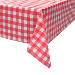 plastic tablecloth disposable, red and white checkered tablecloth, pack of 6, 54" x 108" rectangle