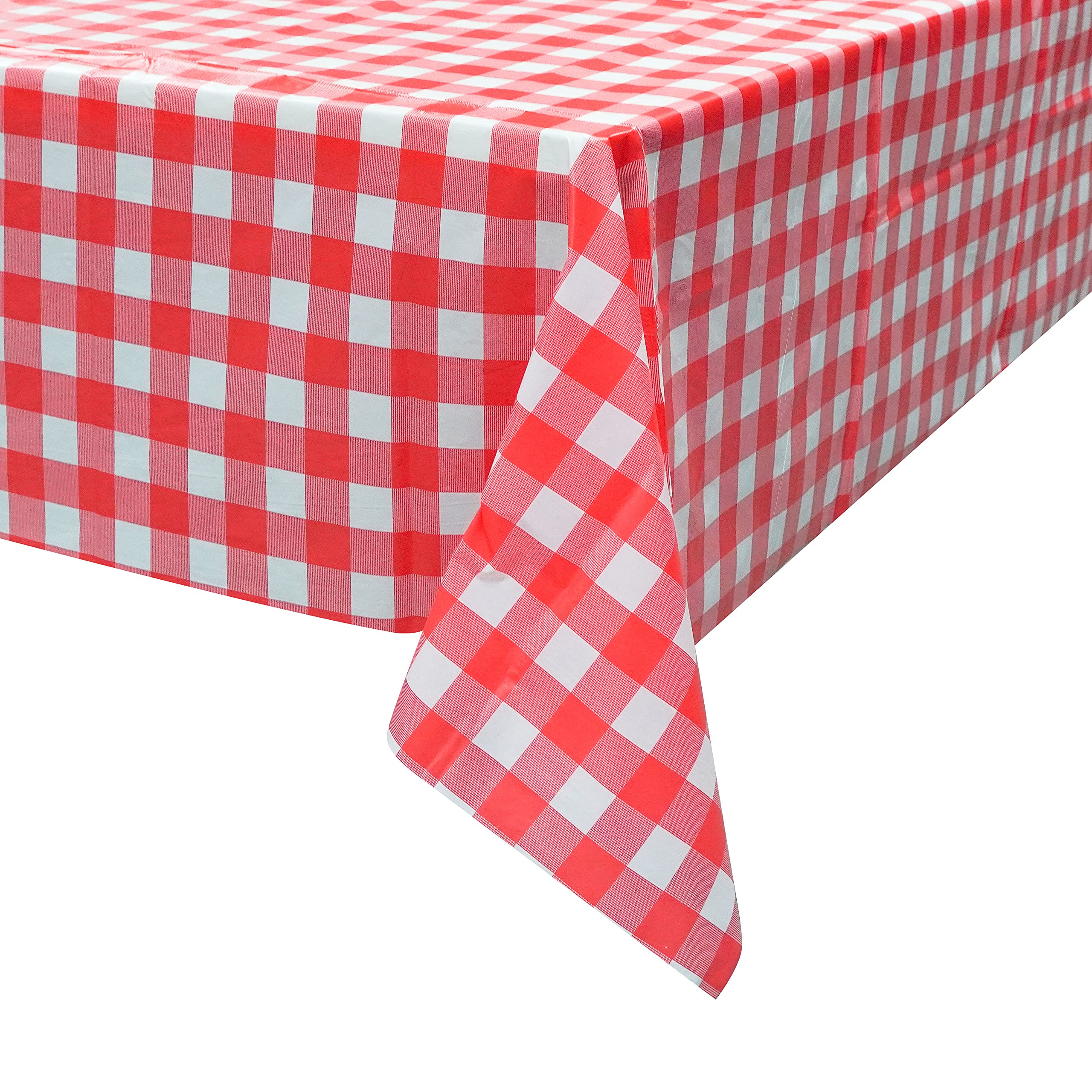 Plastic Tablecloth Disposable, Red and White Checkered Tablecloth, Pack of 6, 54" x 108" Rectangle