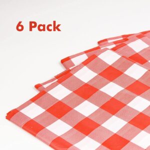 Plastic Tablecloth Disposable, Red and White Checkered Tablecloth, Pack of 6, 54" x 108" Rectangle