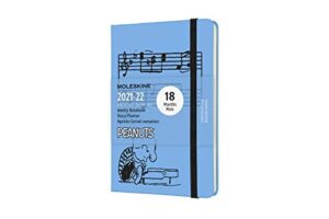 moleskine limited edition peanuts 18 month 2021-2022 weekly planner, hard cover, pocket (3.5" x 5.5"), blue