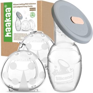 haakaa 4oz/100ml manual breast pump with leakproof silicone lid and 2 * 2.5oz/75ml wearable ladybug breast milk collector combo new breastfeeding gift