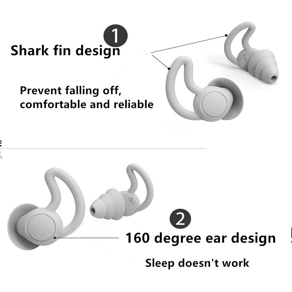 Reusable Safe Silicone High Fidelity Earplug, for Sleeping (Reduce 40dB), Swimming, Studying, Concerts, Noise Cancelling and Hearing Protection (Gray)