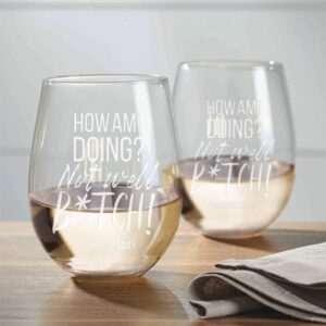 bravo tv the real housewives of new york city how am i doing? dorinda 21 oz stemless wine glasses - set of 2 - officially licensed