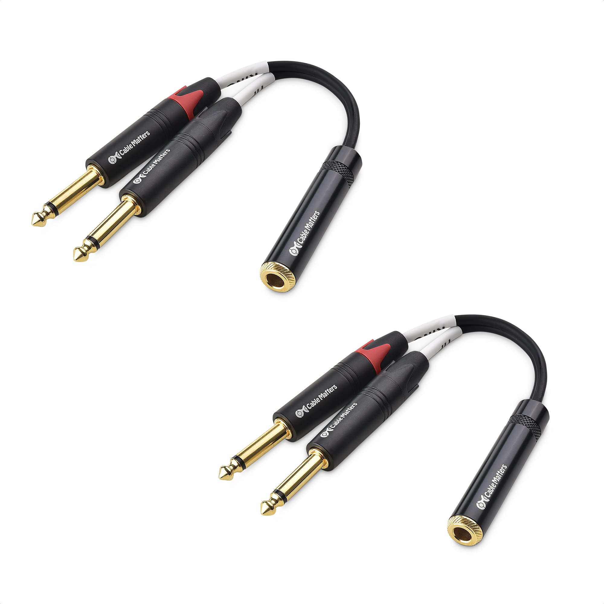 Cable Matters 2-Pack 1/4 TRS to Dual TS Stereo Audio Splitter Cable (Dual 1/4 Inch TS to TRS Female Adapter) in Black - 6 Inches / 0.15 Meters