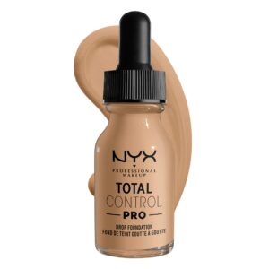 nyx professional makeup total control pro drop foundation, skin-true buildable coverage - buff