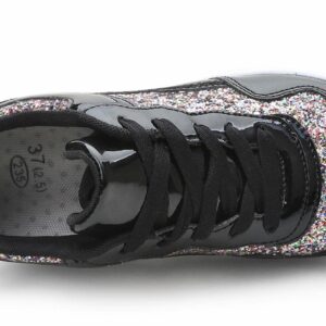 PPXID Women's Platform Sequins Fashion Sneakers Walking Shoes Lightweight Non Slip Running Shoes-Black 7.5 US Size