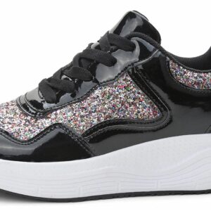 PPXID Women's Platform Sequins Fashion Sneakers Walking Shoes Lightweight Non Slip Running Shoes-Black 7.5 US Size