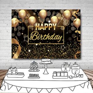 Sensfun Happy Birthday Party Backdrop Banner Black Gold Balloons Glitter Bokeh Spots Men Women Bday Photography Background for Adult Birthday Cake Table Decoration Supplies Photo Booth Backdrops 8x6ft
