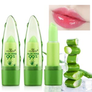 2 pack aloe vera lipstick, lemonsac long lasting nutritious lip balm lips moisturizer magic temperature color changing lip gloss (2pcs)